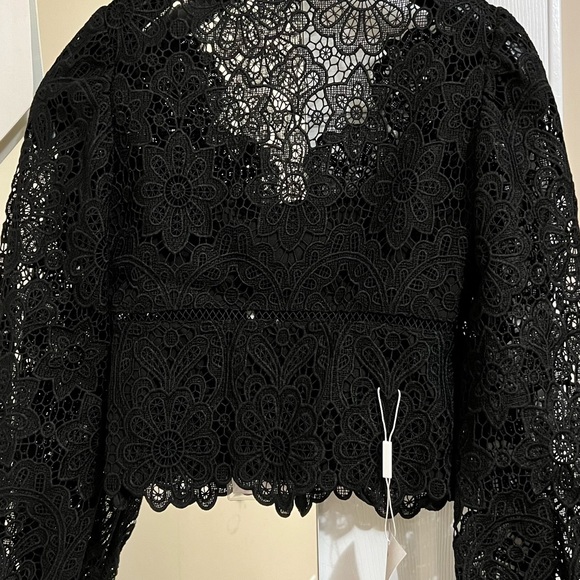 Self-Portrait Black Floral Guipure Puff Sleeve Blouse - Picture 5 of 7